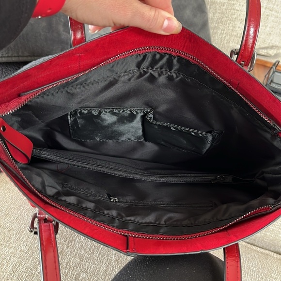 Red Tote Bag Laptop Bag Faux Leather NEW! - Picture 7 of 7